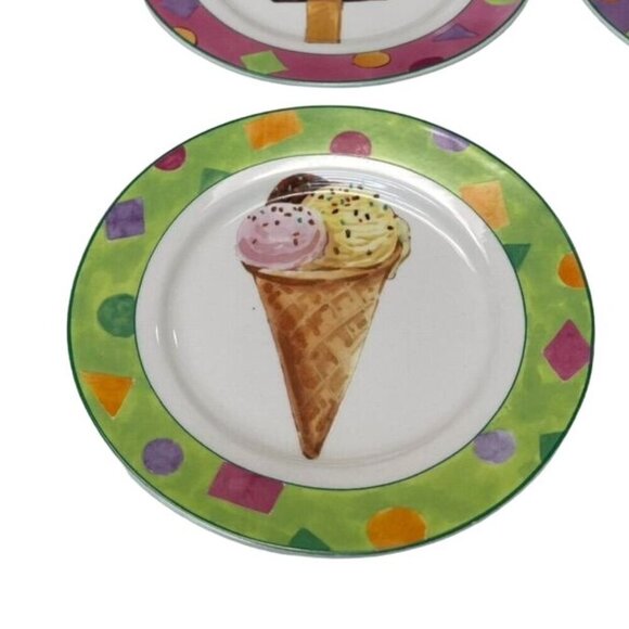 Set Of 4 American Atelier Porcelain Dessert Plates - Ice Cream Sundae Float Cone - Picture 4 of 9